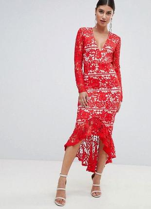 Платье красного цвета в кружево, кружевное missguided6 фото