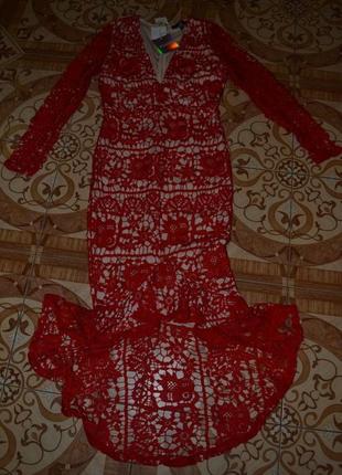 Платье красного цвета в кружево, кружевное missguided8 фото