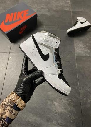 Nike air jordan 1 retro mid silver white (білий) 36-38-40