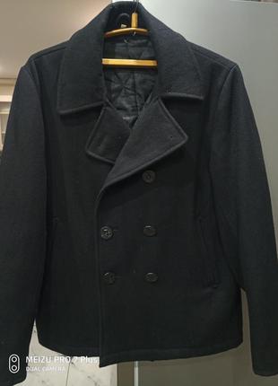 Полу пальто двубортное на синтепоне в деловом стиле шерсть