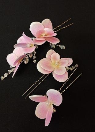 Украшения в прическу, набор шпилек цветы гортензии розового цвета, 3 шт ksenija vitali3 фото