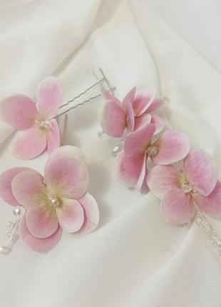 Украшения в прическу, набор шпилек цветы гортензии розового цвета, 3 шт ksenija vitali4 фото