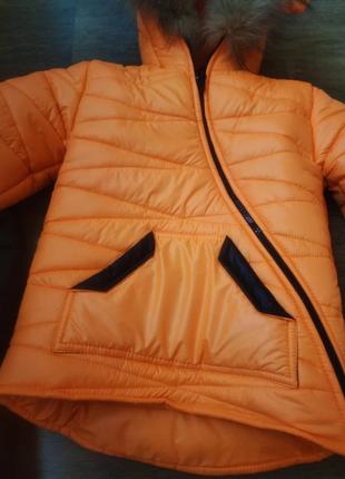 Дитячий зимовий комбінезон оранжовий счерними штанами7 фото