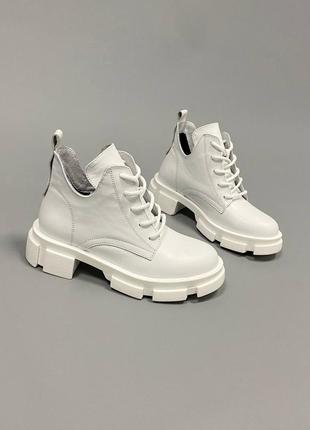 Черевики боти білі черевички на високій підошві натуральна шкіра6 фото