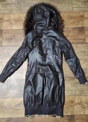 Дублёнка шубка пальто xxs-xs натуральная непромокаемая длинная с капюшоном5 фото