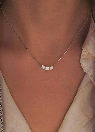 Подвеска кубики серебро 925 покрытие тренд цепочка с подвеской