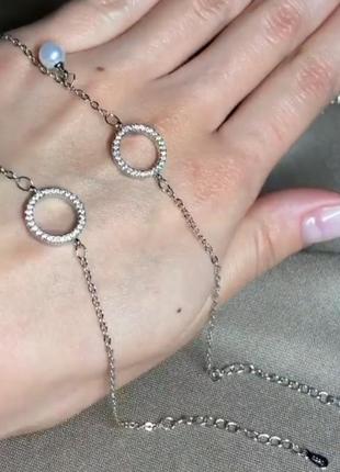 Женский серебряный браслет нежный аккуратный стильный элегантный с цирконами красивый 9255 фото