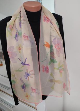 Шикарний легкий шовковий шарф з орхідеями fabric frontline zurich