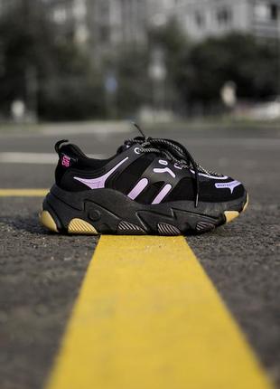 Жіночі трендові чорні неонові хіп-хоп гранж кросівки "what do you want" black/purple3 фото