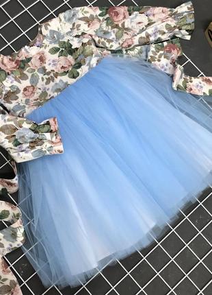 Сукня святкова для дівчаток довгий рукав ззаду завязки пишний фатін3 фото