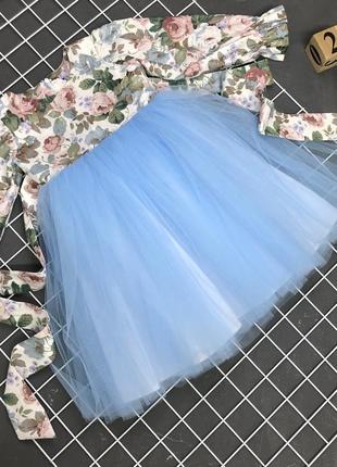 Сукня святкова для дівчаток довгий рукав ззаду завязки пишний фатін4 фото
