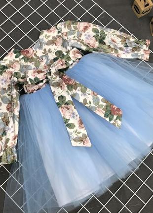 Сукня святкова для дівчаток довгий рукав ззаду завязки пишний фатін7 фото