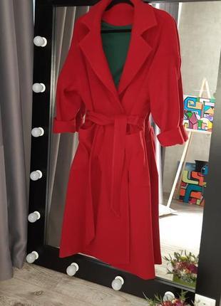 Кашемировое красное пальто4 фото