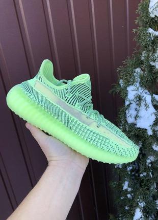 Р.42 кросівки adidas yeezy boost 350 v2 (чорно/салатові) рефлективні