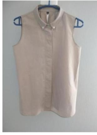 Дизайнерская бежевая рубашка без рукавов блуза без рукавов из хлопка от ania schierholt6 фото