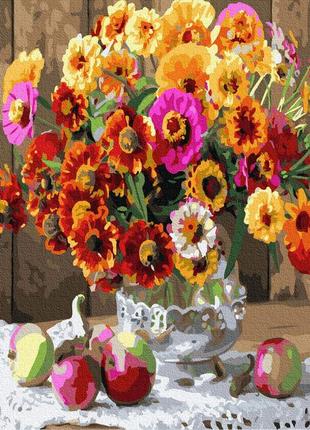 Картина за номерами натюрморт з кольоровими цинниями