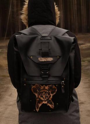 Рюкзак кожаный черный ручная работа6 фото