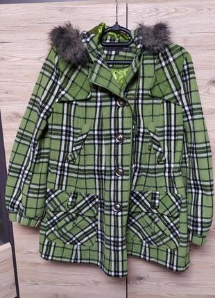Женское зеленое в клеточку демисезонное, осеннее пальто, куртка next, zara, 42 (48) размер4 фото