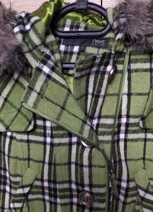 Женское зеленое в клеточку демисезонное, осеннее пальто, куртка next, zara, 42 (48) размер6 фото
