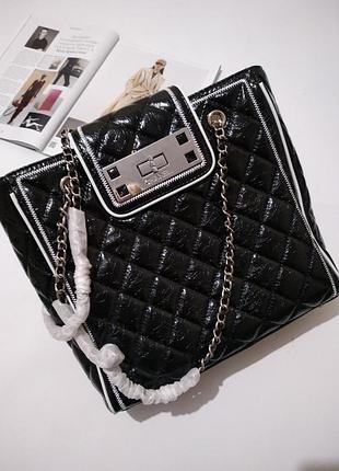 Сумка кожаная лак в стиле chanel🖤новинка 2021