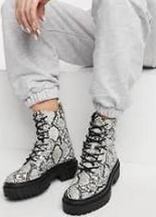 New fehion ботинки в стиле dr martens в змеиный принт от бренда new look массивная подошва7 фото