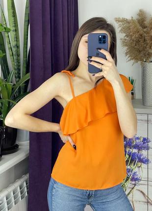 Гарний помаранчевий топ тюка одне плече 🧡 1+1=33 фото
