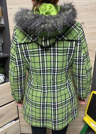 Женское зеленое в клеточку демисезонное, осеннее пальто, куртка next, zara, 42 (48) размер2 фото