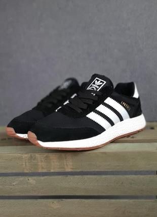 Мужские кроссовки adidas iniki чёрные белые полоски sin