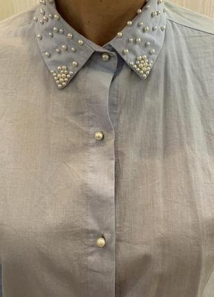 Рубашка блузка блуза zara с жемчугом4 фото