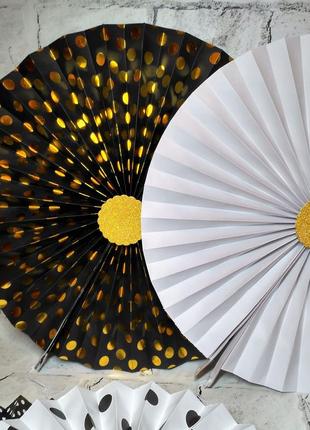 Набор бумажных подвесных вееров гармошек, белые с золотом, 8 шт