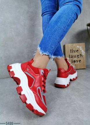 Стильные кроссовки на высокой подошве, красные, экозамша и эко-кожа6 фото