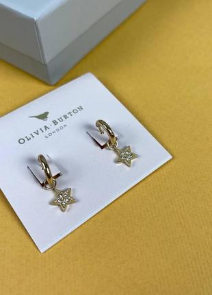 Позолочені сережки з підвісками-зірками olivia burton-золотий з кристалами swarovski2 фото