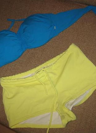 Купальник раздельный с шортиками бирюзово-желтый