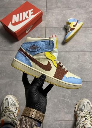 Жіночі кросівки nike air jordan 1 retro beige blue 36-37-38-39-401 фото