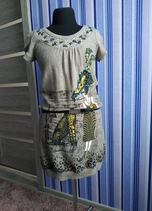 Красивое платье в принт с декором бисер паетки + нарукавники2 фото