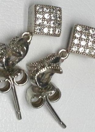 Срібні сережки-гвоздики 925* з розсипом фіанітів.2 фото