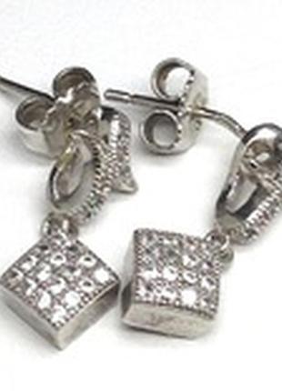 Срібні сережки-гвоздики 925* з розсипом фіанітів.3 фото