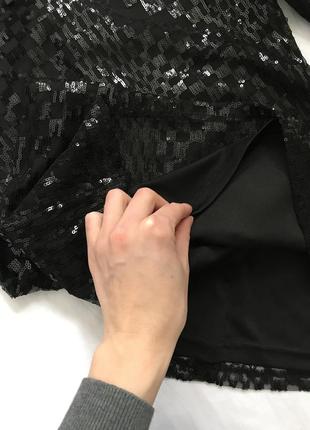 Черное мини платье в пайетках с рукавом 3/4 boohoo5 фото