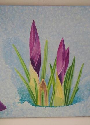 Картина крокуси, розмір 19,5×28,5 подарунок до 8 березня
