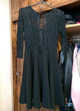 Платье нарядное чёрное с кружевом, кружевной полуоткрытой спиной3 фото