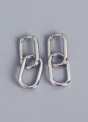 Тренд новинка двойные овальные серьги серебро 925 позолота сережки крупные тренд3 фото