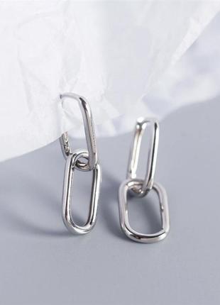 Тренд новинка двойные овальные серьги серебро 925 позолота сережки крупные тренд6 фото