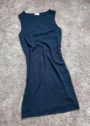 Легкое темно-синее платье хлопковое свободное прямое4 фото