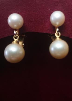 Сережки-кліпси з перлами на гвинтах marvella і кільце2 фото
