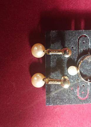 Сережки-кліпси з перлами на гвинтах marvella і кільце4 фото