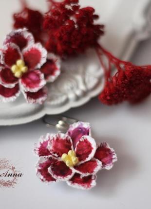 Серьги цветы "бордовые фиалки"