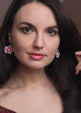 Серьги цветы "бордовые фиалки"