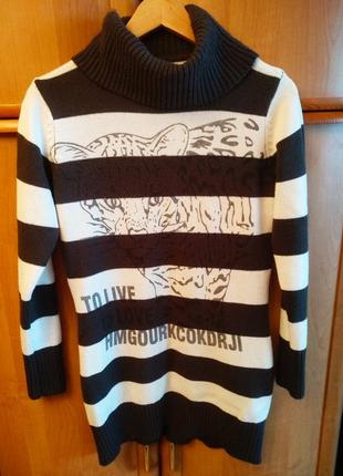 Длинный вязаный свитер туника платье в полоску, размер xl xxl1 фото