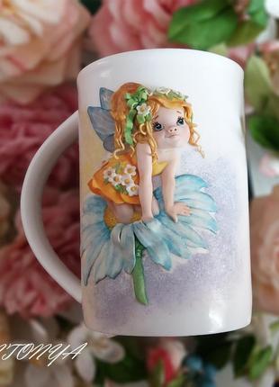 Подарунок чашка з декором квіткова фея, оригінальний сувенір