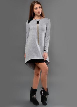 Светло-серое платье а-силуэта tessdress однотонное